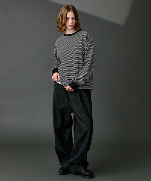 WETTEMPT（ウィテンプト）の「CREW NECK DRAW CORD BORDER LONG TEE / クルーネックドローコードボーダーロンT（Tシャツ/カットソー・メンズ・ネイビー/ブラック系その他/オフホワイト/ブラック/ブラウン/ホワイト/ネイビー系・SMALL/MEDIUM/LARGE）」の18枚目の写真