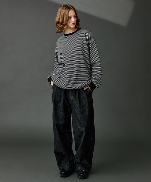 WETTEMPT（ウィテンプト）の「CREW NECK DRAW CORD BORDER LONG TEE / クルーネックドローコードボーダーロンT（Tシャツ/カットソー・メンズ・ネイビー/ブラック系その他/オフホワイト/ブラック/ブラウン/ホワイト/ネイビー系・SMALL/MEDIUM/LARGE）」の19枚目の写真