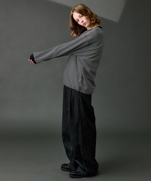 WETTEMPT（ウィテンプト）の「CREW NECK DRAW CORD BORDER LONG TEE