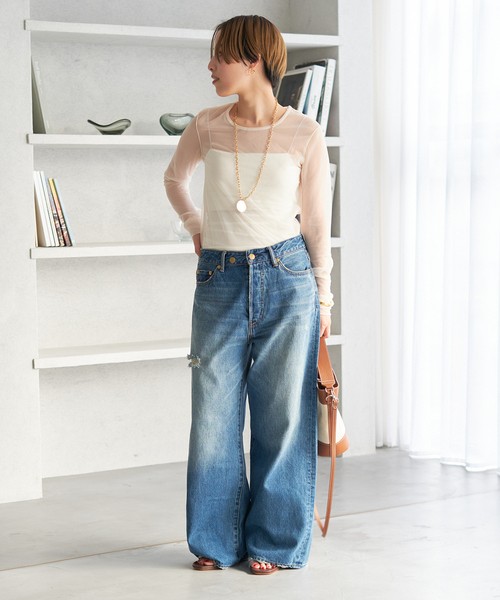 【セット割あり】RIAM PLACE Sheer Cuff プルオーバーホワイト WEB限定追加》R'IAM Sheer Cuff プルオーバー（Tシャツ／カットソー