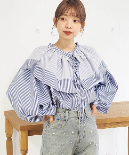 セール】マルチway襟付きボリューム袖ブラウス（シャツ/ブラウス  