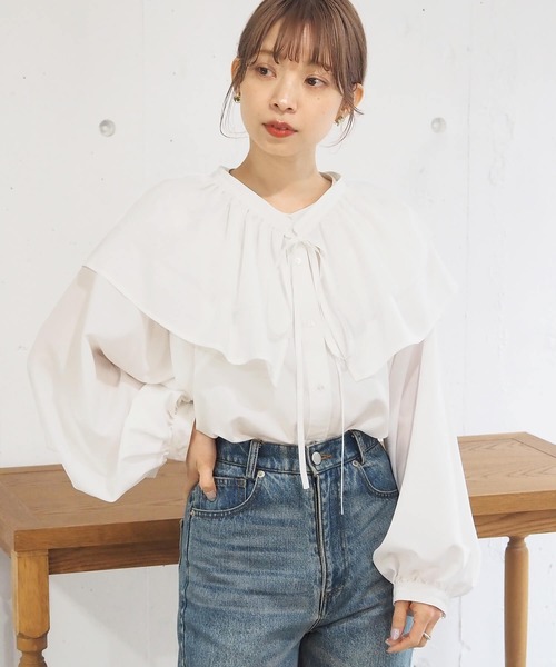 tiptop(ティップトップ)の「マルチway襟付きボリューム袖ブラウス(シャツ/ブラウス・レディース・オフホワイト/ブラック/ブルー系その他・FREE)」の13枚目の写真