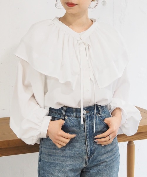 tiptop(ティップトップ)の「マルチway襟付きボリューム袖ブラウス(シャツ/ブラウス・レディース・オフホワイト/ブラック/ブルー系その他・FREE)」の11枚目の写真