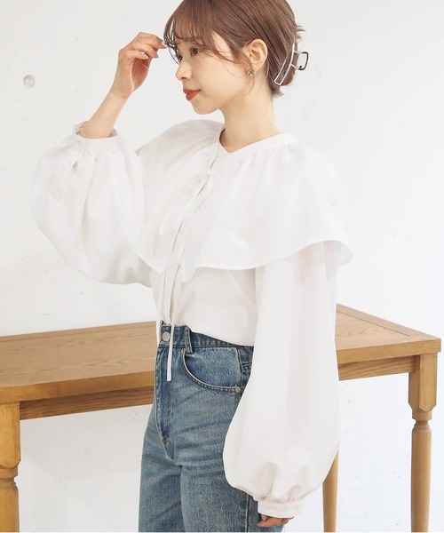 tiptop(ティップトップ)の「マルチway襟付きボリューム袖ブラウス(シャツ/ブラウス・レディース・オフホワイト/ブラック/ブルー系その他・FREE)」の9枚目の写真