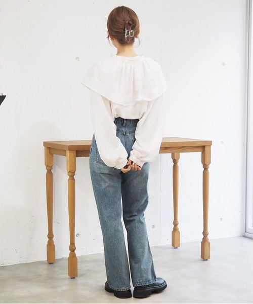 tiptop(ティップトップ)の「マルチway襟付きボリューム袖ブラウス(シャツ/ブラウス・レディース・オフホワイト/ブラック/ブルー系その他・FREE)」の7枚目の写真