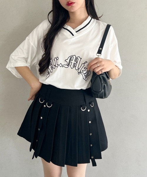 セール】スタッズベルトデザインプリーツミニスカート（スカート