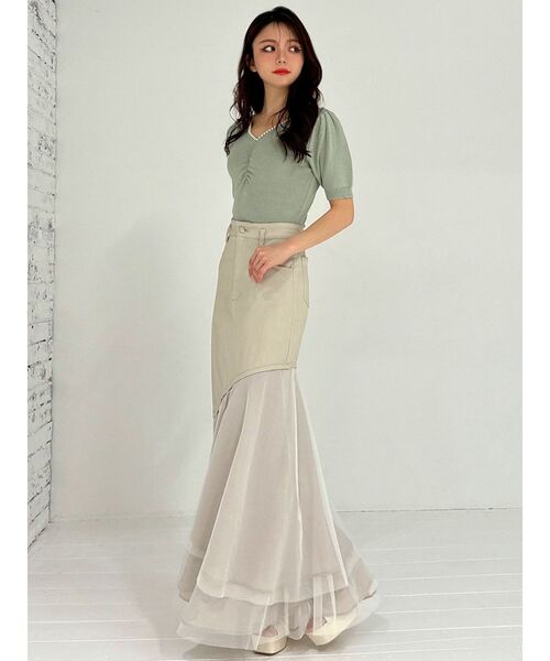 RESEXXY（リゼクシー）の「ポイントパールニットトップス（ニット/セーター・レディース・ホワイト/ミント/ブラック・FREE）」の4枚目の写真