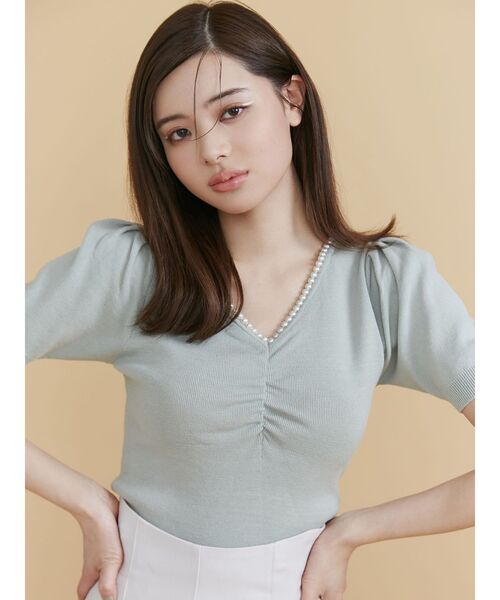 RESEXXY（リゼクシー）の「ポイントパールニットトップス（ニット/セーター・レディース・ホワイト/ミント/ブラック・FREE）」の19枚目の写真