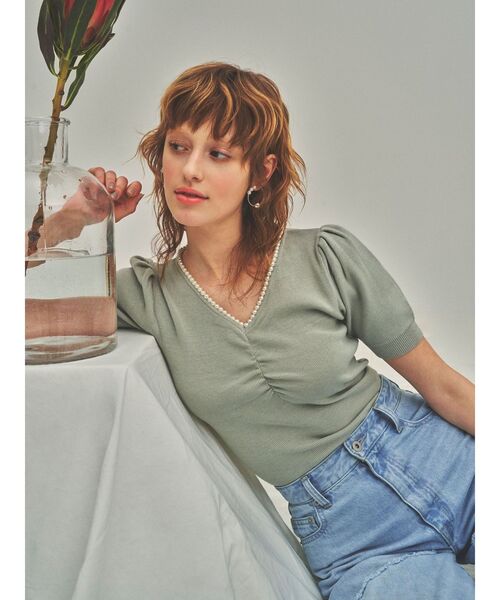 RESEXXY（リゼクシー）の「ポイントパールニットトップス（ニット/セーター・レディース・ホワイト/ミント/ブラック・FREE）」の22枚目の写真