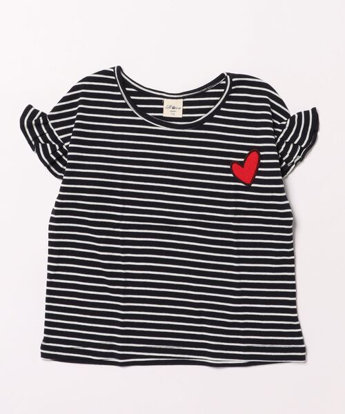 Rora（ローラ）の「ハートキュン ドロップショルダー半袖Tシャツ（Tシャツ/カットソー・キッズ・ネイビー/ホワイト・110cm/120cm/130cm/140cm/150cm）」の4枚目の写真