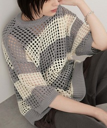 Alfred Alex | 【Alfred Alex】ボーダーシアーメッシュオーバーサイズニット(ニット/セーター)