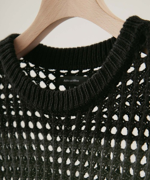 Alfred Alex（アルフレッドアレックス）の「【Alfred Alex】ボーダーシアーメッシュオーバーサイズニット（ニット/セーター・メンズ・ワイン/ライトグレー/チャコール/ネイビー/ブラック/サックスブルー/パープル・L/M）」の10枚目の写真