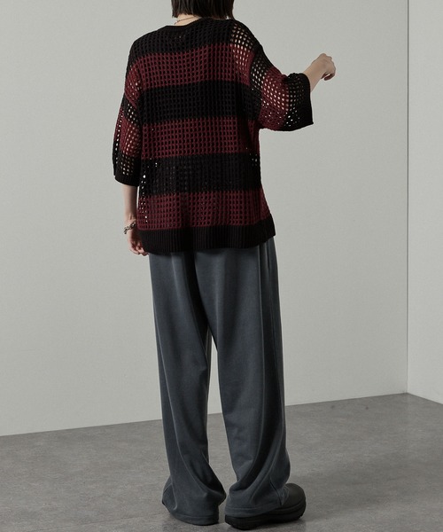 Alfred Alex（アルフレッドアレックス）の「【Alfred Alex】ボーダーシアーメッシュオーバーサイズニット（ニット/セーター・メンズ・ワイン/ライトグレー/チャコール/ネイビー/ブラック/サックスブルー/パープル・L/M）」の22枚目の写真