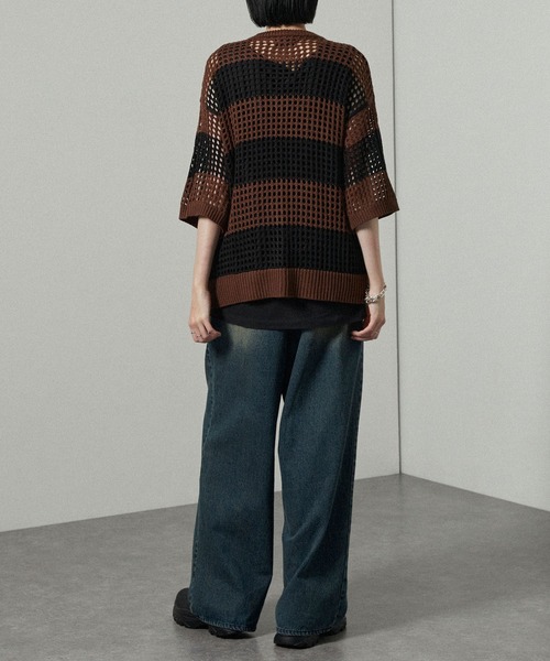 Alfred Alex(アルフレッドアレックス)の「【Alfred Alex】Border Mesh Oversized Knit/ボーダーシアーメッシュオーバーサイズニット(Tシャツ/カットソー・メンズ・ワイン/ライトグレー/チャコール/ネイビー/ブラック/サックスブルー/パープル/ブラウン・L/M)」の20枚目の写真