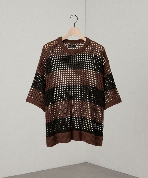 Alfred Alex(アルフレッドアレックス)の「【Alfred Alex】Border Mesh Oversized Knit/ボーダーシアーメッシュオーバーサイズニット(Tシャツ/カットソー・メンズ・ワイン/ライトグレー/チャコール/ネイビー/ブラック/サックスブルー/パープル/ブラウン・L/M)」の17枚目の写真