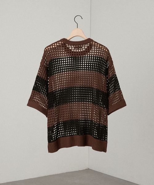 Alfred Alex(アルフレッドアレックス)の「【Alfred Alex】Border Mesh Oversized Knit/ボーダーシアーメッシュオーバーサイズニット(Tシャツ/カットソー・メンズ・ワイン/ライトグレー/チャコール/ネイビー/ブラック/サックスブルー/パープル/ブラウン・L/M)」の16枚目の写真