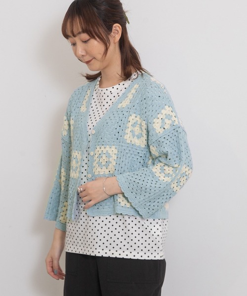 POU DOU DOU（プードゥドゥ）の「かぎ針編み風カーディガン（カーディガン/ボレロ・レディース・オフホワイト/ブルー/キナリ・3）」の11枚目の写真