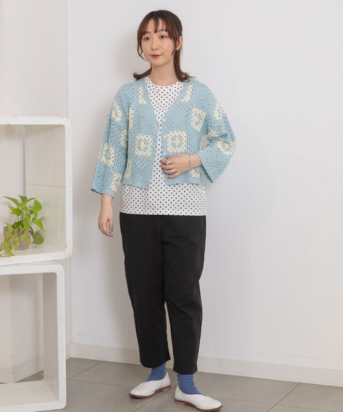 POU DOU DOU（プードゥドゥ）の「かぎ針編み風カーディガン（カーディガン/ボレロ・レディース・オフホワイト/ブルー/キナリ・3）」の9枚目の写真