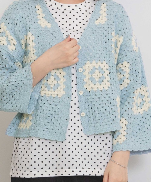 POU DOU DOU（プードゥドゥ）の「かぎ針編み風カーディガン（カーディガン/ボレロ・レディース・オフホワイト/ブルー/キナリ・3）」の17枚目の写真