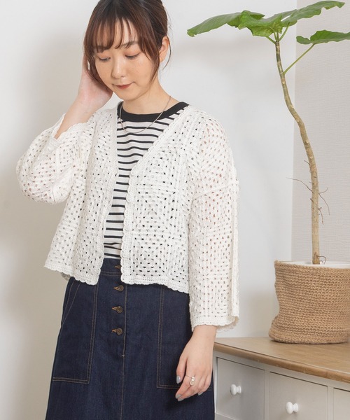 POU DOU DOU（プードゥドゥ）の「かぎ針編み風カーディガン（カーディガン/ボレロ・レディース・オフホワイト/ブルー/キナリ・3）」の20枚目の写真