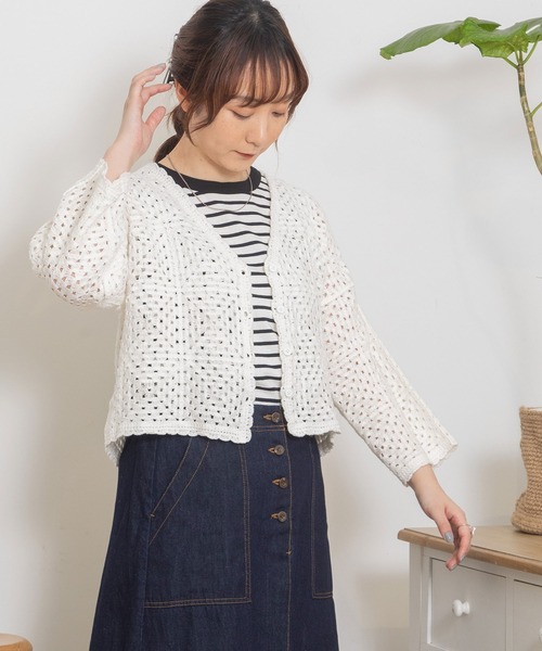 POU DOU DOU（プードゥドゥ）の「かぎ針編み風カーディガン（カーディガン/ボレロ・レディース・オフホワイト/ブルー/キナリ・3）」の12枚目の写真