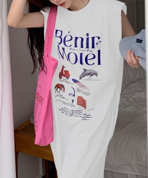 PRIVATE BEACH(プライベートビーチ)の「ロゴプリントフレンチスリーブTシャツワンピース(ワンピース・レディース・ライトグレー/ホワイト・LL/M/L)」の3枚目の写真