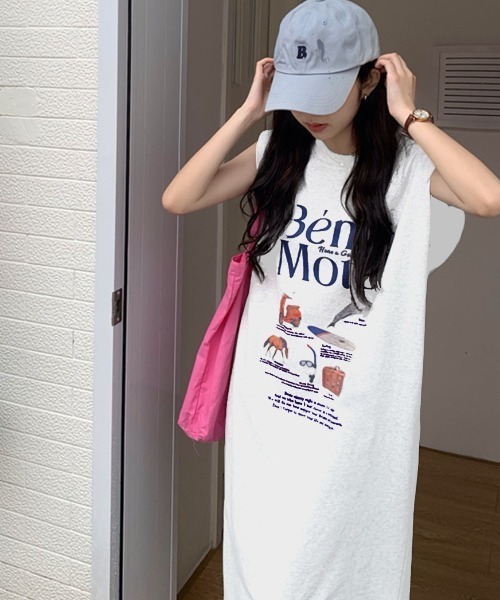 PRIVATE BEACH(プライベートビーチ)の「ロゴプリントフレンチスリーブTシャツワンピース(ワンピース・レディース・ライトグレー/ホワイト・LL/M/L)」の16枚目の写真
