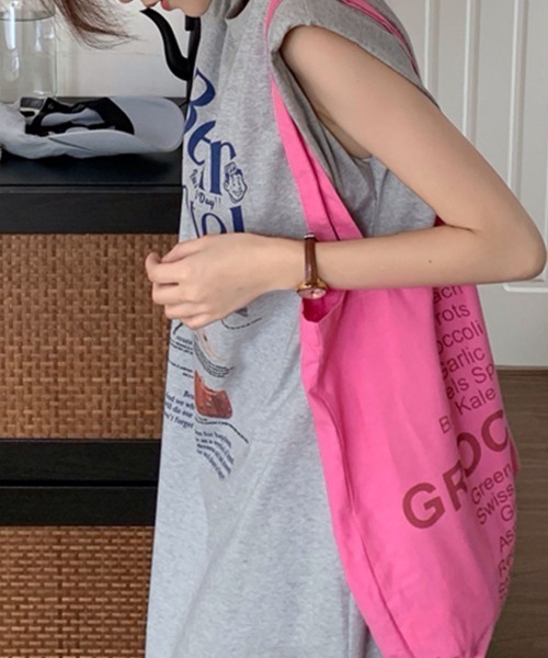 PRIVATE BEACH(プライベートビーチ)の「ロゴプリントフレンチスリーブTシャツワンピース(ワンピース・レディース・ライトグレー/ホワイト・LL/M/L)」の14枚目の写真