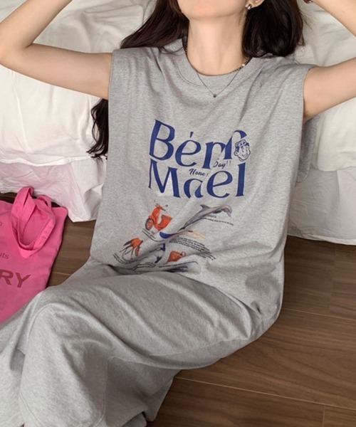 PRIVATE BEACH(プライベートビーチ)の「ロゴプリントフレンチスリーブTシャツワンピース(ワンピース・レディース・ライトグレー/ホワイト・LL/M/L)」の10枚目の写真