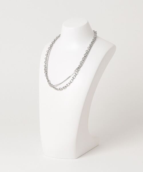 Chikashitsu +（チカシツプラス）の「ストリートファッション Chikashitsu + チカシツプラス double chain necklace ダブルチェーンネックレス 2チェーンネックレス レイヤードネックレス シルバーアクセサリー シルバーネックレス 韓国ブランド 韓国ファッション（ネックレス・メンズ・シルバー・ONE SIZE）」の2枚目の写真