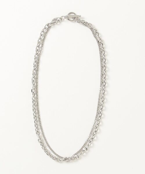 Chikashitsu +（チカシツプラス）の「ストリートファッション Chikashitsu + チカシツプラス double chain necklace ダブルチェーンネックレス 2チェーンネックレス レイヤードネックレス シルバーアクセサリー シルバーネックレス 韓国ブランド 韓国ファッション（ネックレス・メンズ・シルバー・ONE SIZE）」の4枚目の写真