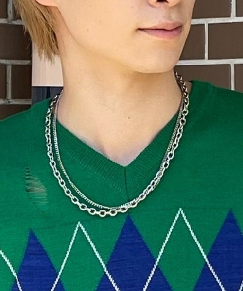 Chikashitsu +（チカシツプラス）の「ストリートファッション Chikashitsu + チカシツプラス double chain necklace ダブルチェーンネックレス 2チェーンネックレス レイヤードネックレス シルバーアクセサリー シルバーネックレス 韓国ブランド 韓国ファッション（ネックレス・メンズ・シルバー・ONE SIZE）」の6枚目の写真