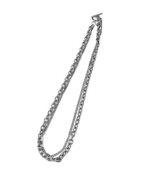 Chikashitsu +（チカシツプラス）の「ストリートファッション Chikashitsu + チカシツプラス double chain necklace ダブルチェーンネックレス 2チェーンネックレス レイヤードネックレス シルバーアクセサリー シルバーネックレス 韓国ブランド 韓国ファッション（ネックレス・メンズ・シルバー・ONE SIZE）」の7枚目の写真