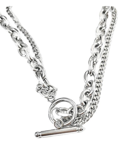 Chikashitsu +（チカシツプラス）の「ストリートファッション Chikashitsu + チカシツプラス double chain necklace ダブルチェーンネックレス 2チェーンネックレス レイヤードネックレス シルバーアクセサリー シルバーネックレス 韓国ブランド 韓国ファッション（ネックレス・メンズ・シルバー・ONE SIZE）」の9枚目の写真