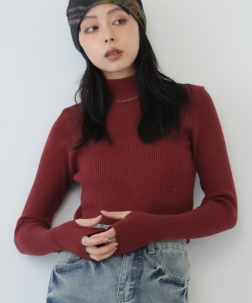 Girly Doll(ガーリードール)の「指ぬきボトルネックリブニット(ニット/セーター・レディース・オレンジ/ライトブルー/杢グレー/ブラック/ナチュラル/モカ/ボルドー・F)」の6枚目の写真