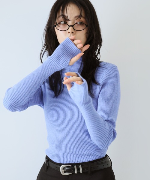 Girly Doll(ガーリードール)の「指ぬきボトルネックリブニット(ニット/セーター・レディース・オレンジ/ライトブルー/杢グレー/ブラック/ナチュラル/モカ/ボルドー・F)」の18枚目の写真