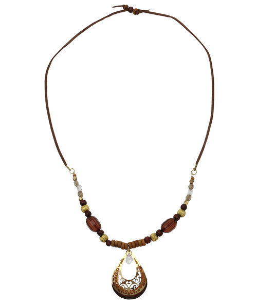 チャイハネ（チャイハネ）の「【チャイハネ】ドロップビーズネックレス（ネックレス・レディース・ブラウン/パープル/ターコイズブルー・FREE）」の2枚目の写真