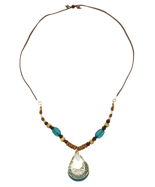 チャイハネ（チャイハネ）の「【チャイハネ】ドロップビーズネックレス（ネックレス・レディース・ブラウン/パープル/ターコイズブルー・FREE）」の3枚目の写真