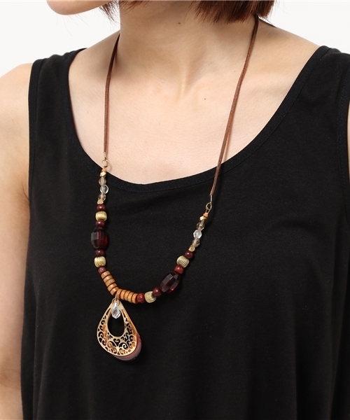 チャイハネ（チャイハネ）の「【チャイハネ】ドロップビーズネックレス（ネックレス・レディース・ブラウン/パープル/ターコイズブルー・FREE）」の4枚目の写真