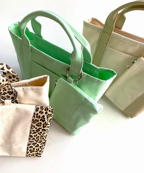 Q(キュー)の「キャンバスミニトート(トートバッグ・レディース・ライトグリーン/レオパード/ベージュ・ONE SIZE)」の9枚目の写真