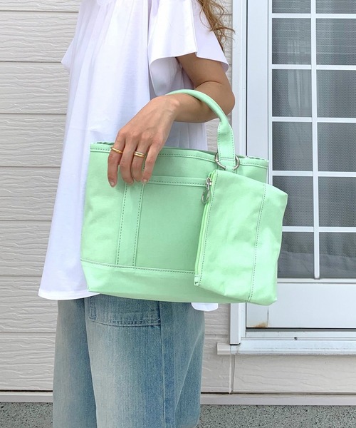 Q(キュー)の「キャンバスミニトート(トートバッグ・レディース・ライトグリーン/レオパード/ベージュ・ONE SIZE)」の5枚目の写真