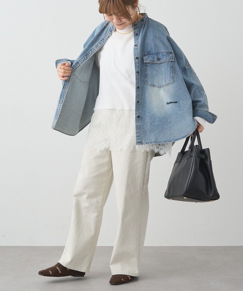 ヴィンテージライクデニムバンドカラーシャツ（シャツ/ブラウス