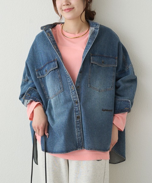 ヴィンテージライクデニムバンドカラーシャツ（シャツ/ブラウス
