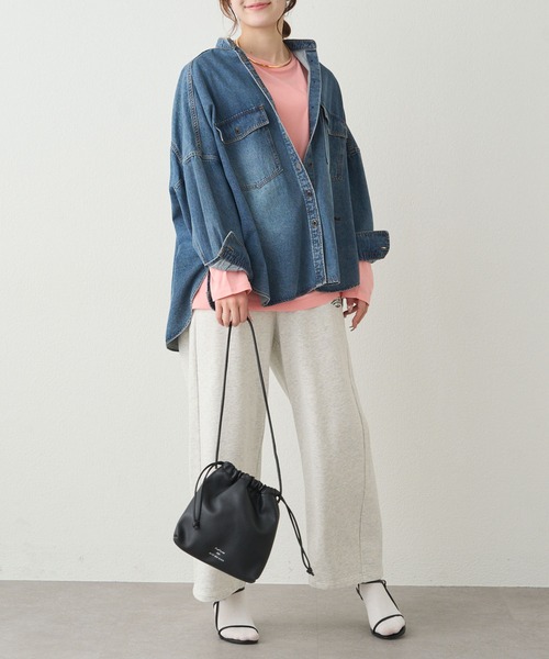 ヴィンテージライクデニムバンドカラーシャツ（シャツ/ブラウス