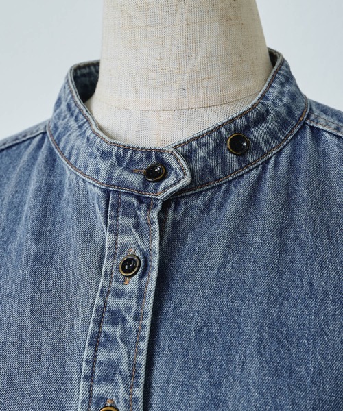 PUAL CE CIN（ピュアルセシン）の「ヴィンテージライクデニムバンドカラーシャツ（シャツ/ブラウス・レディース・インディゴブルー/ブルー系その他・FREE）」の22枚目の写真