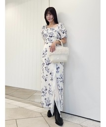 リリーブラウン LILY BROWN スクエアネックローズプリント