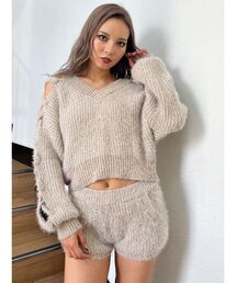 GYDA | 【SETUP着用可】レースアップシャギーニットトップス(ニット/セーター)