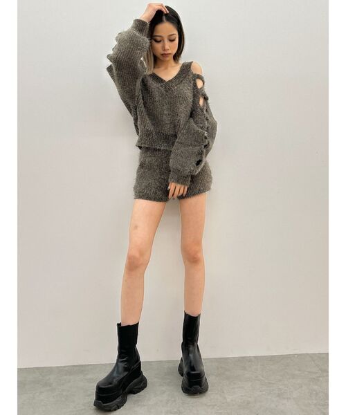 GYDA（ジェイダ）の「【SETUP着用可】レースアップシャギーニットトップス（ニット/セーター・レディース・アイボリー/ベージュ/チャコールグレー・FREE）」の11枚目の写真