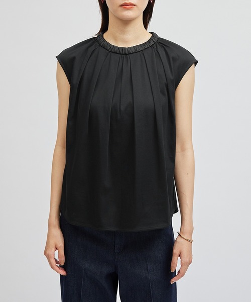 ROPE'（ロペ）の「サテンギャザーネックフレンチスリーブカットソー（Tシャツ/カットソー・レディース・ブラック/ホワイト・FREE）」の2枚目の写真