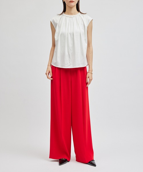 ROPE'（ロペ）の「サテンギャザーネックフレンチスリーブカットソー（Tシャツ/カットソー・レディース・ブラック/ホワイト・FREE）」の10枚目の写真